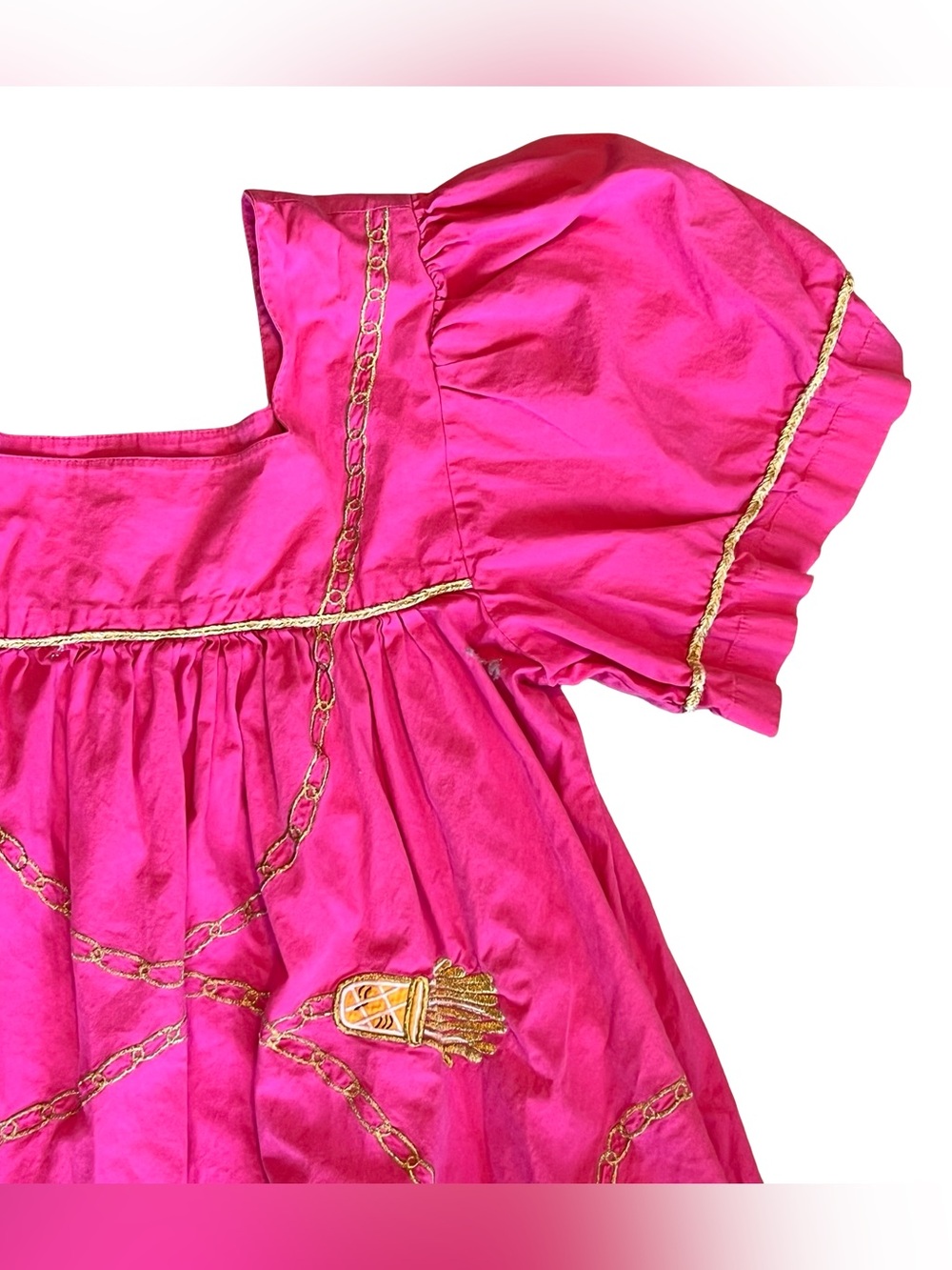Go Softly Patio Vintage 90s Women’s Sz S Pink Embroidered House Dress Starfish - Picture 3 of 12